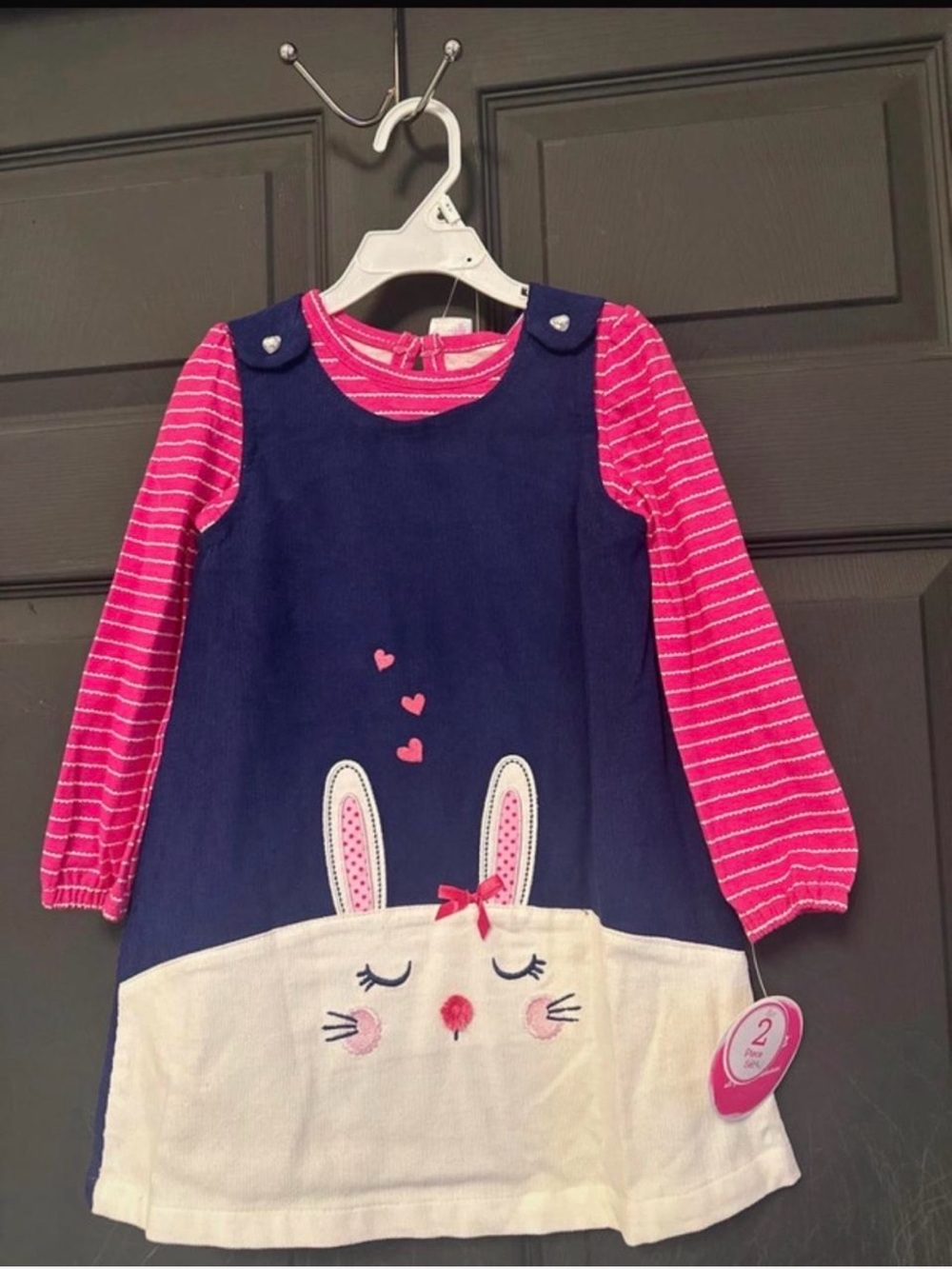 Nannette Navy & Hot Pink Bunny Layered Dress Top